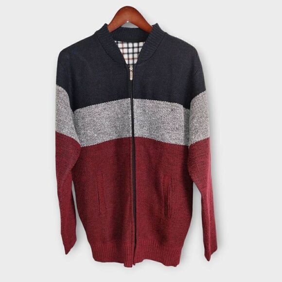 Cardigan Sweaters Mens Sz Large Casual Long Sleeve Collar Zip‎ Up Cable Knit - Picture 1 of 11